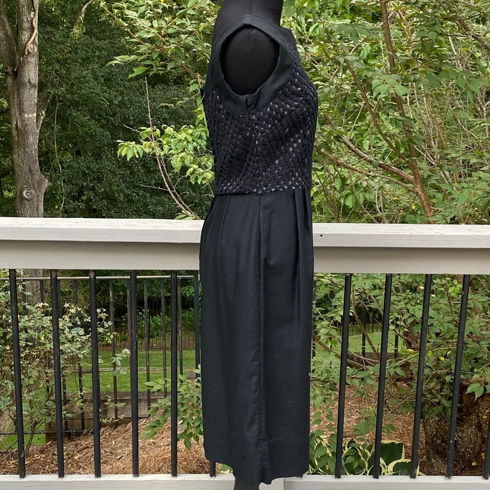 Vintage 50s 60s Metal Zipper Basket Weave Lattice Bodice Wiggle Mad Men Dress - Picture 3 of 7
